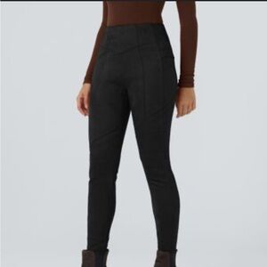 NWT HALARA Black Faux Suede High Waist pocket ankle Stretch Pants M fall winter